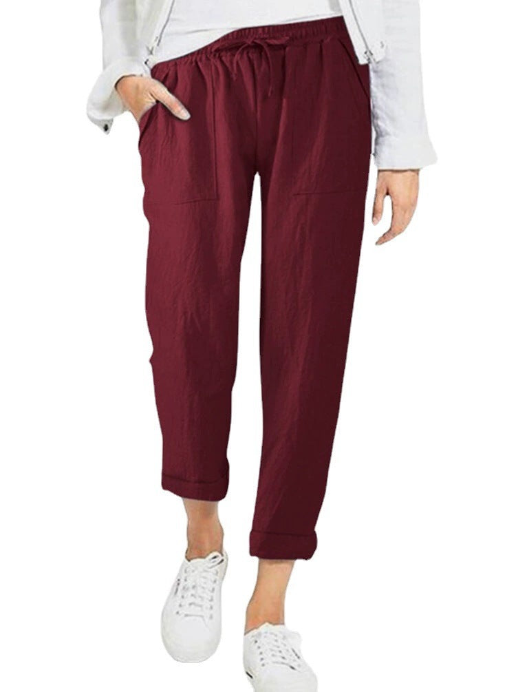 Damen entspannte Leinenhose mit elastischem Bund und praktischen Taschen Heidi-Mode