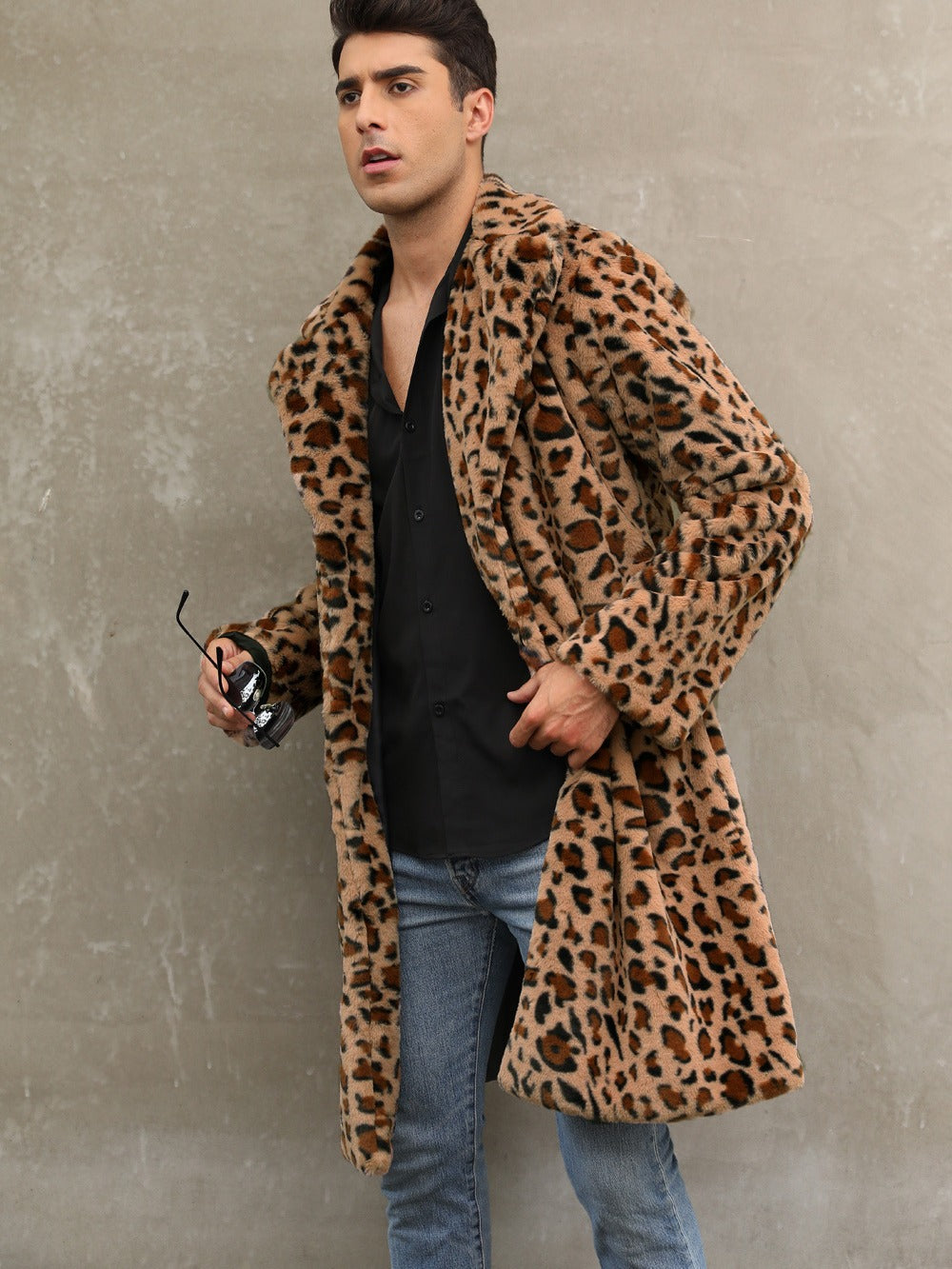 Herren Modischer Leopardenfell-Mantel Heidi-Mode