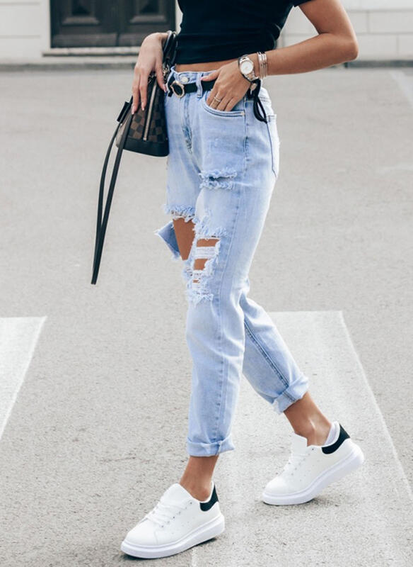 Damen Ripped Boyfriend Jeans im lässigen Vintage-Stil mit hohem Bund Heidi-Mode