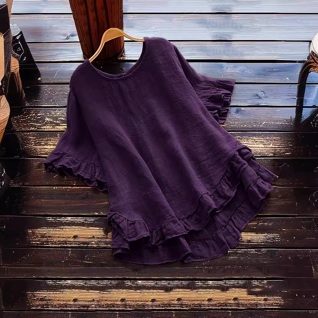 Damen lässiges Oberteil mit Rüschendetails und weit geschnittenem Design Heidi-Mode