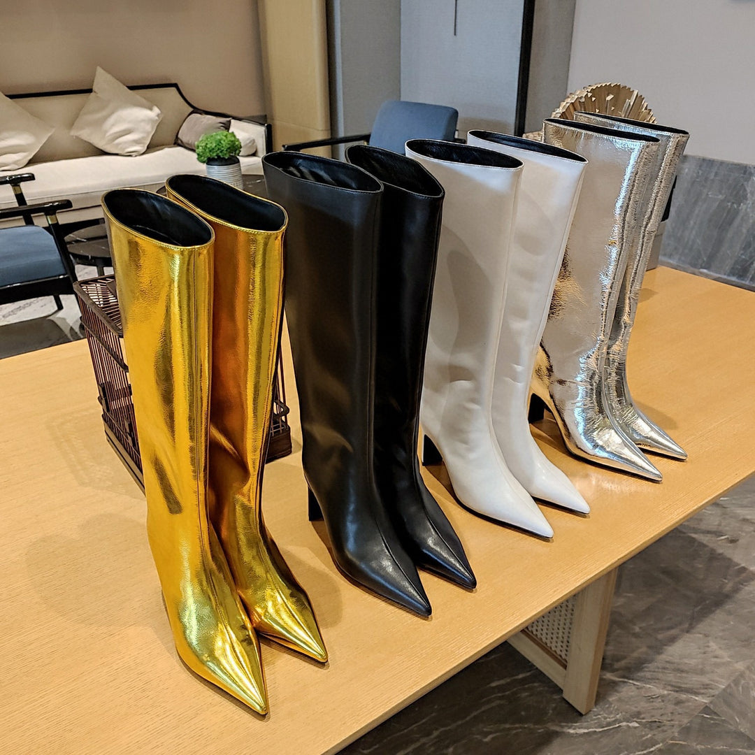 Femme Elegant Über-den-Knie Metallic Stiletto Stiefel Heidi-Mode