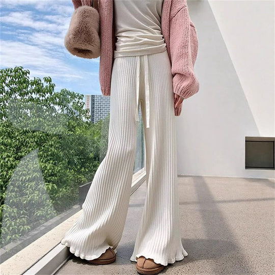 Damen Fließende Strickhose mit weichem Material und elegantem Saum Heidi-Mode