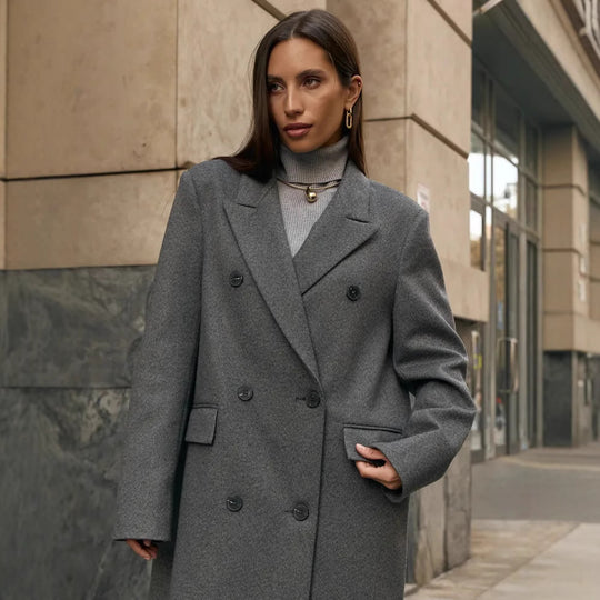 Damen Eleganter Doppelreiher-Mantel mit strukturierten Details Heidi-Mode