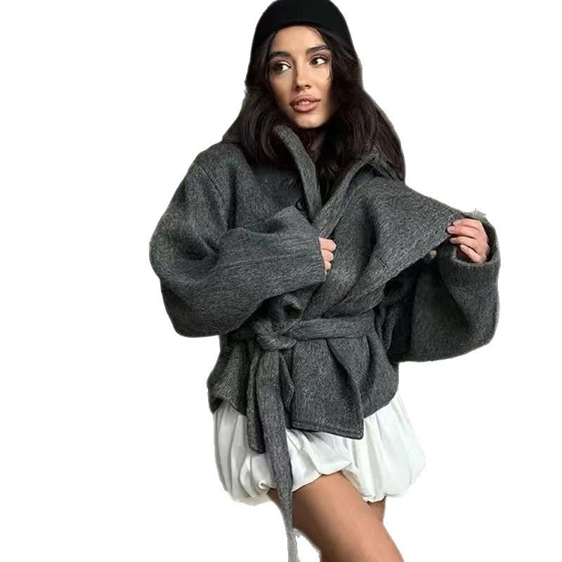 Damen Oversized Wollmantel mit Gürtel Heidi-Mode