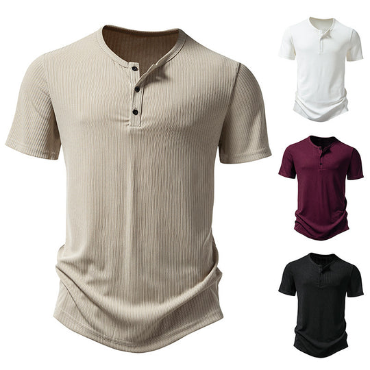 Herren stylisches Kurzarm-Henley-Shirt mit strukturiertem Design und zwei Knopf-Details Heidi-Mode
