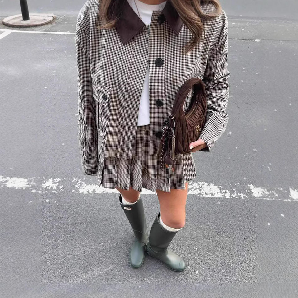 Damen Karierter Blazer mit passendem Rock Heidi-Mode