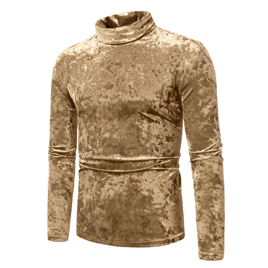 Herren eleganter Rollkragenpullover aus luxuriösem Samtstoff Heidi-Mode