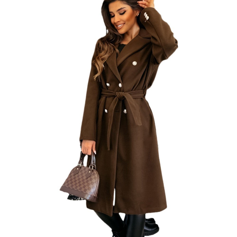 Damen Eleganter Trenchcoat mit taillierbarem Gürtel und Doppelreiher Heidi-Mode