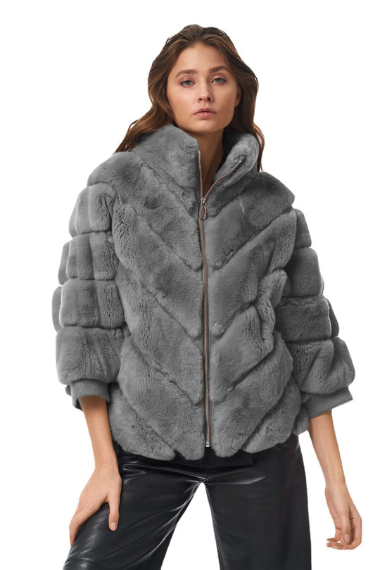 Damen Kuschelige Kunstpelzjacke mit Steppdesign Heidi-Mode