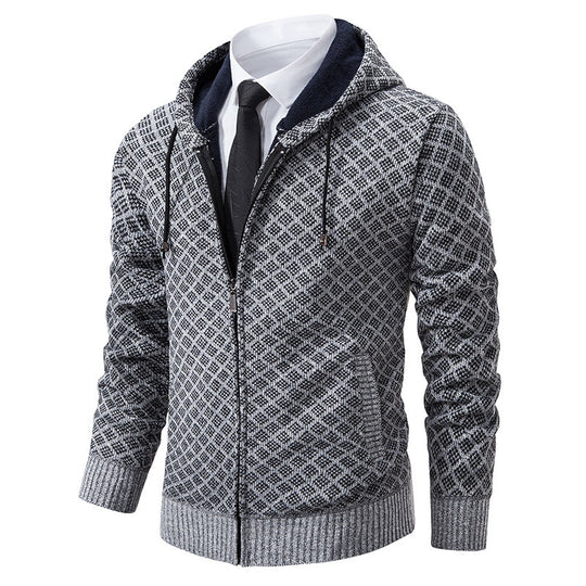 Herren stylische Jacke mit modernem Wabenmuster und Kapuze Heidi-Mode