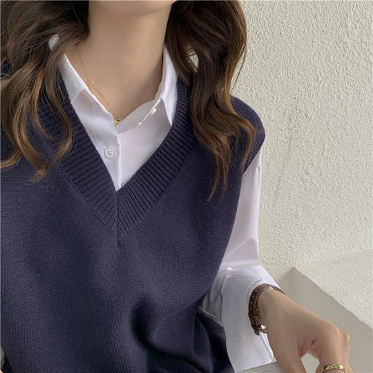 Damen Ärmellose Strickweste mit V-Ausschnitt und Rippdetails Heidi-Mode