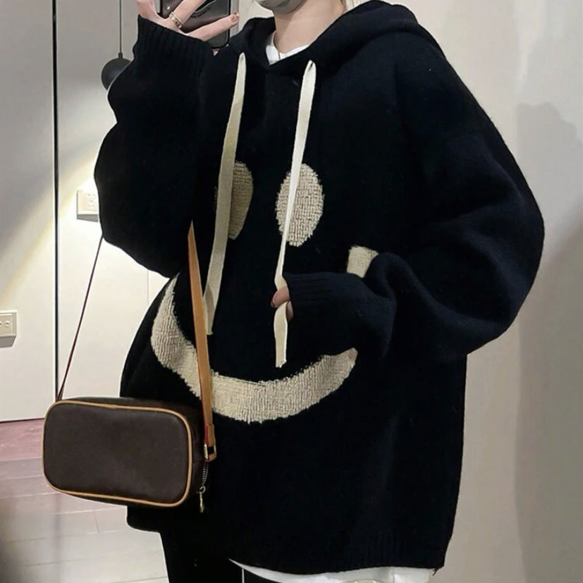 Damen Lässiger Oversized-Pullover mit Smiley-Motiv Heidi-Mode