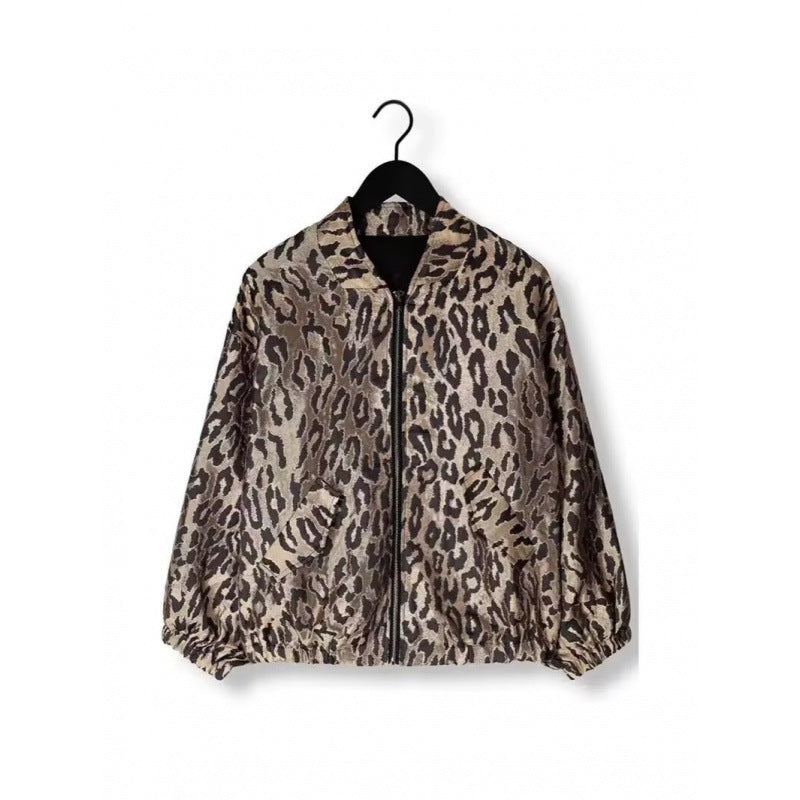 Damen modische Bomberjacke mit Leopardenmuster und elastischen Bündchen Heidi-Mode