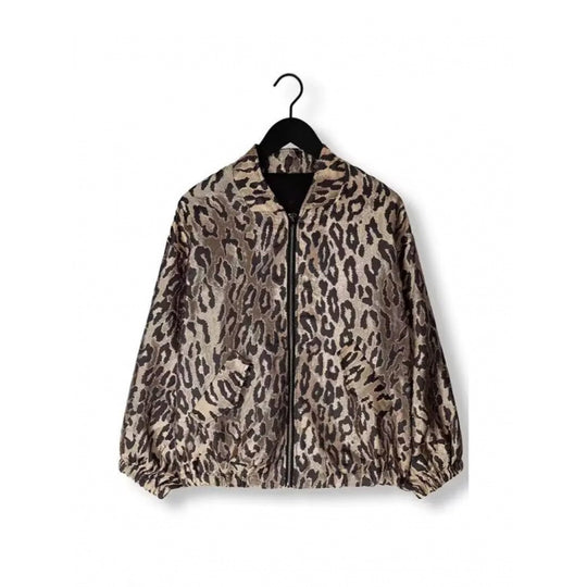 Damen modische Bomberjacke mit Leopardenmuster und elastischen Bündchen Heidi-Mode