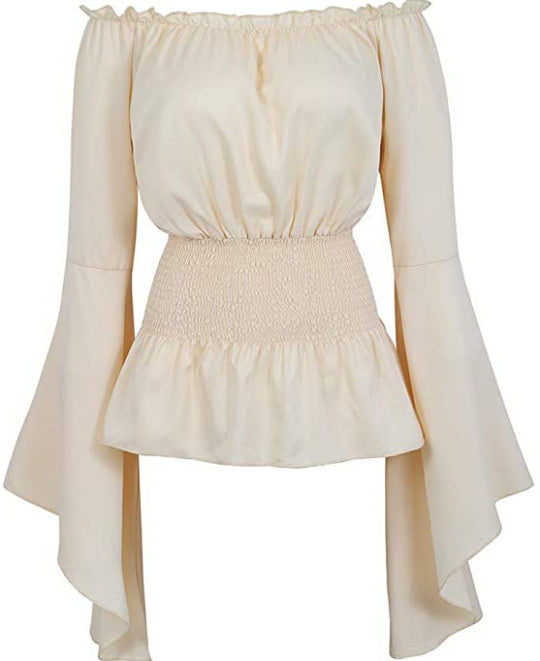 Damen Schulterfreies Oberteil mit eleganten Glockenärmeln und elastischem Bund Heidi-Mode