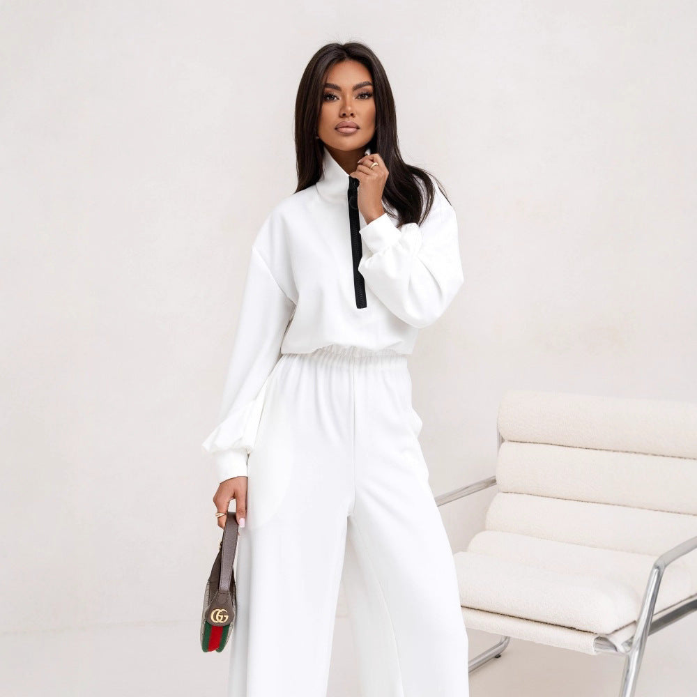 Damen Modischer Jumpsuit mit hohem Kragen und sportlichem Reißverschluss Heidi-Mode