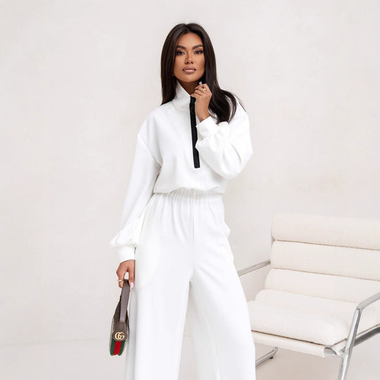 Damen Modischer Jumpsuit mit hohem Kragen und sportlichem Reißverschluss Heidi-Mode