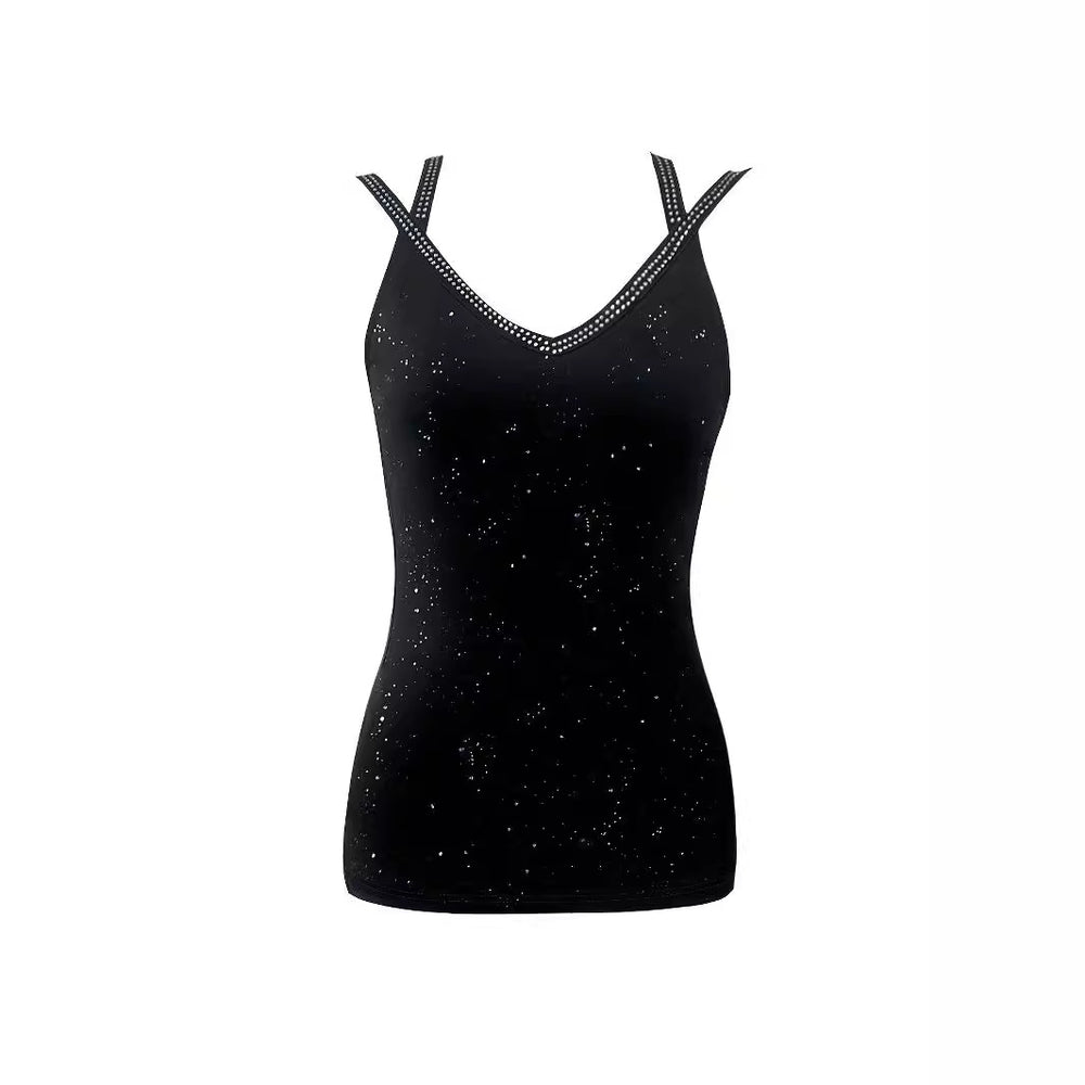 Damen Oberteil mit funkelndem Galaxie-Design und eleganten Spaghetti-Trägern Heidi-Mode
