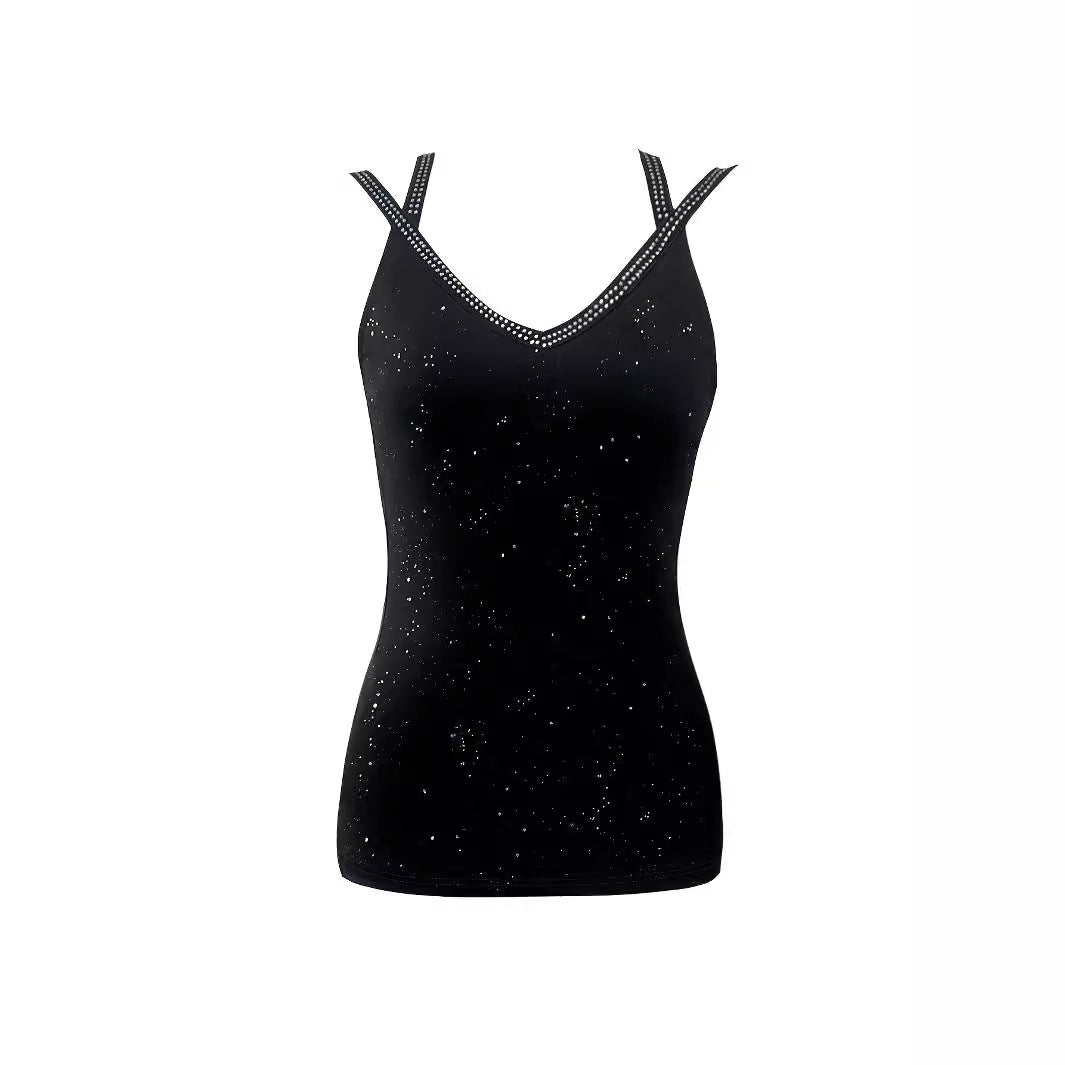 Damen Oberteil mit funkelndem Galaxie-Design und eleganten Spaghetti-Trägern Heidi-Mode