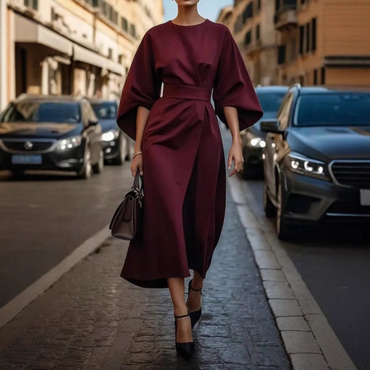 Damen Elegantes Maxikleid mit innovativem Schnitt und voluminösen Ärmeln Heidi-Mode