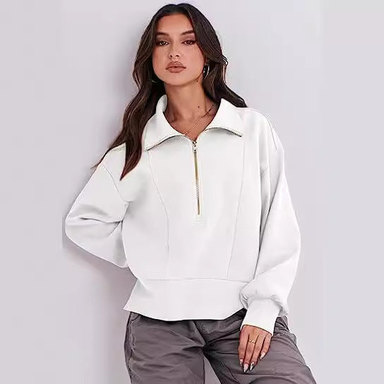 Damen Sweatshirt mit halbem Reißverschluss und weichem Material Heidi-Mode