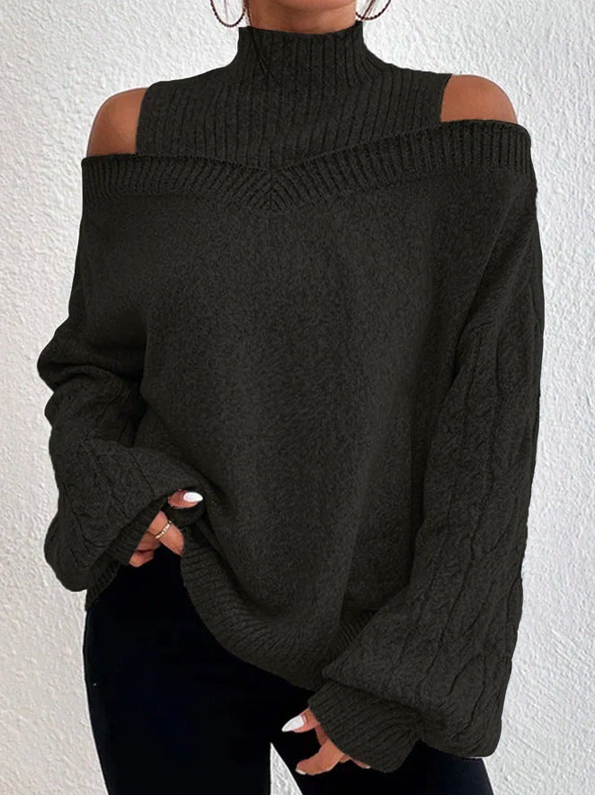 Damen Pullover mit schulterfreien Ärmeln und hohem Kragen Heidi-Mode