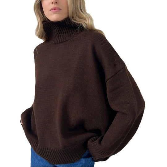 Damen Strickpullover mit hohem Kragen und weitem Schnitt Heidi-Mode