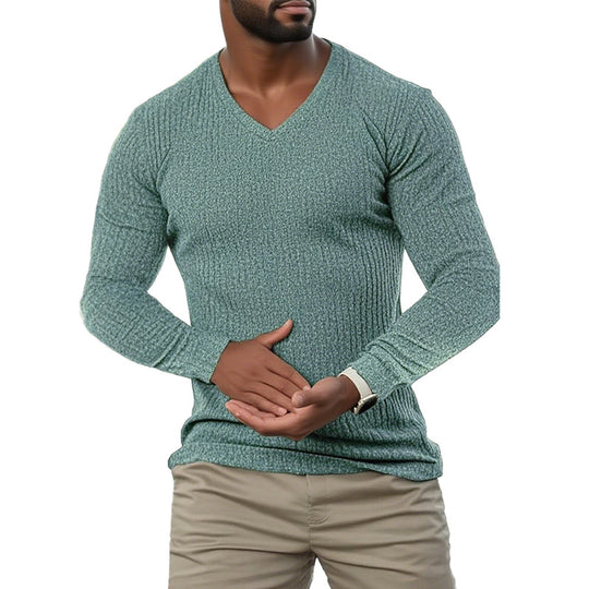 Herren elegantes V-Ausschnitt Pullover aus strukturiertem Strickmaterial Heidi-Mode
