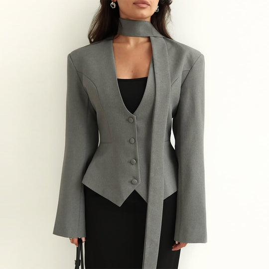 Damen taillierte Blazer-Top mit schmalem Kragen Heidi-Mode