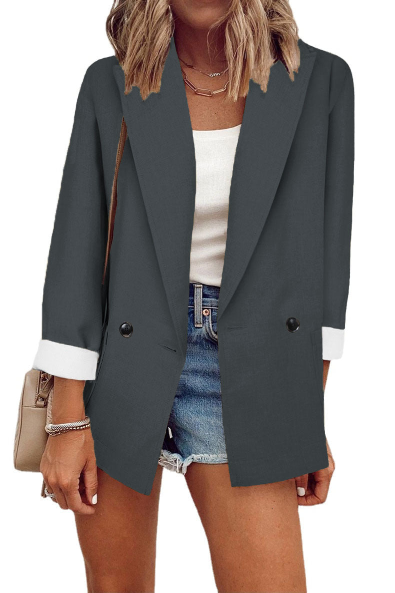 Damen modischer Blazer im Oversized-Schnitt mit tiefen Taschen und umgeschlagenen Ärmeln Heidi-Mode