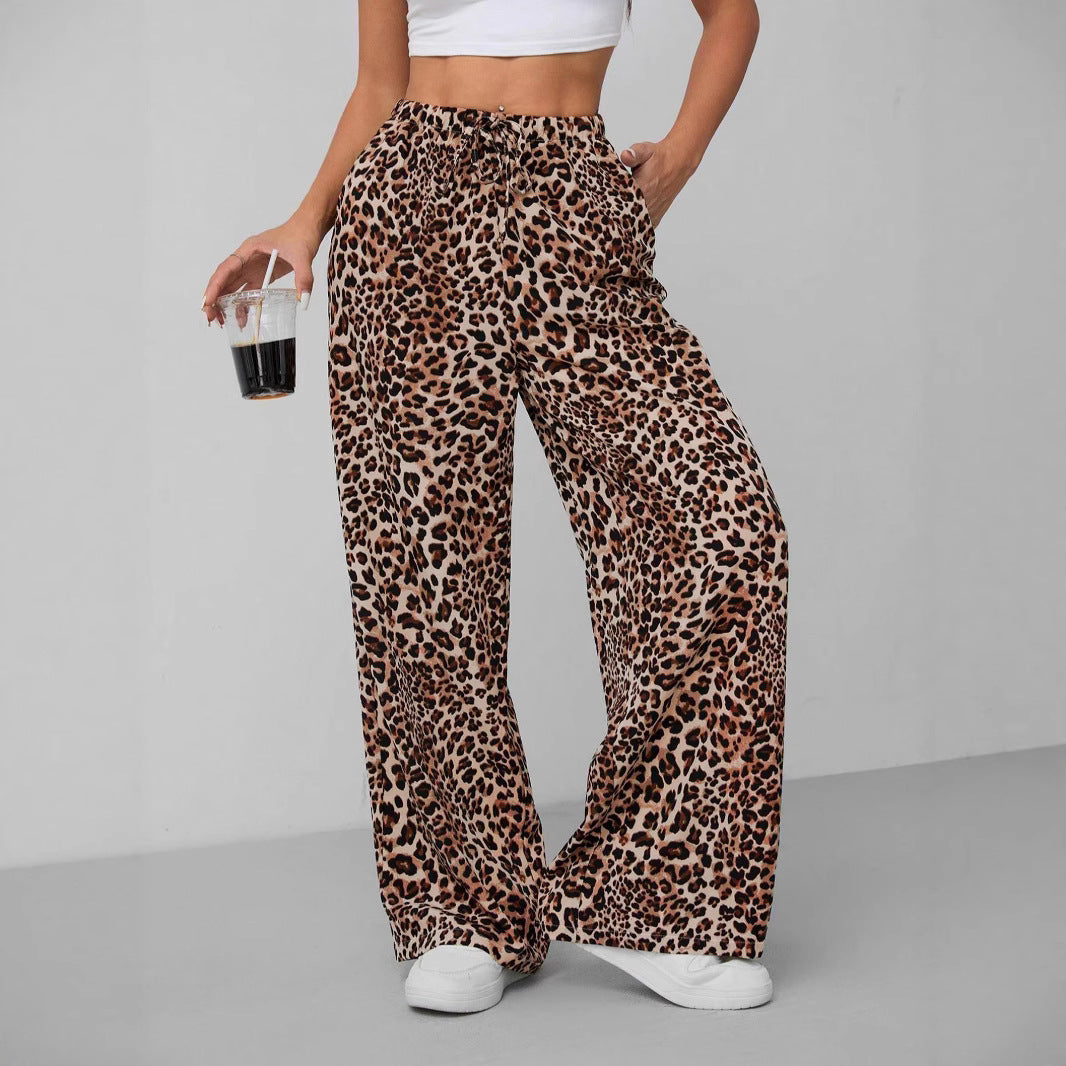 Damen Relaxed Fit Leopardenmuster Palazzo-Hose Heidi-Mode