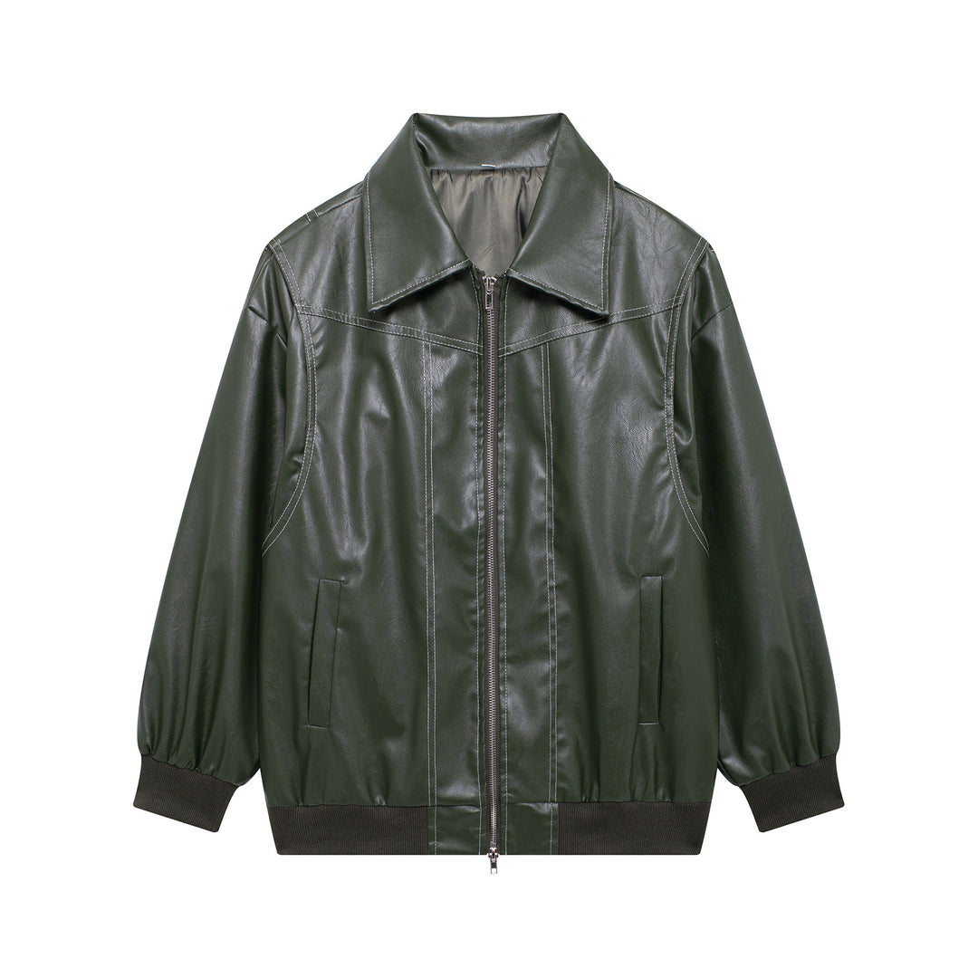 Damen Kunstlederjacke mit elastischen Bündchen und hochschließendem Kragen Heidi-Mode