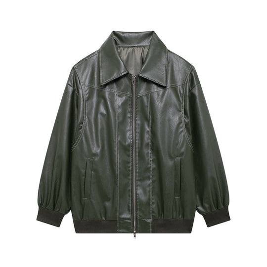 Damen Kunstlederjacke mit elastischen Bündchen und hochschließendem Kragen Heidi-Mode
