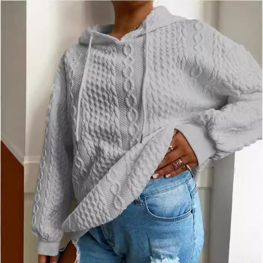 Damen Oversized Strickpullover mit kreativem Kabeleffekt und Kapuze Heidi-Mode