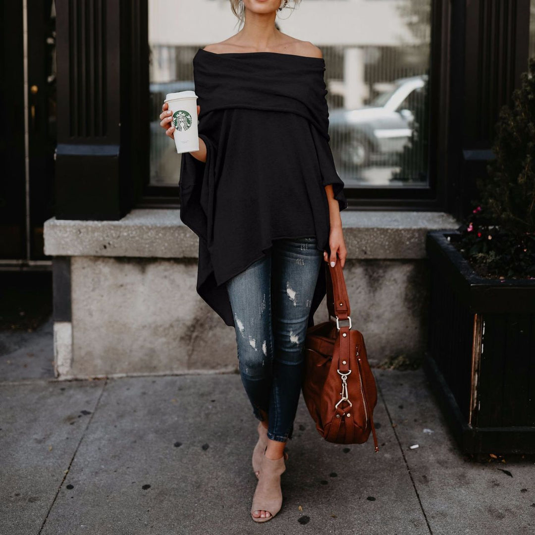 Damen lässiger Poncho mit asymmetrischem Saum Heidi-Mode