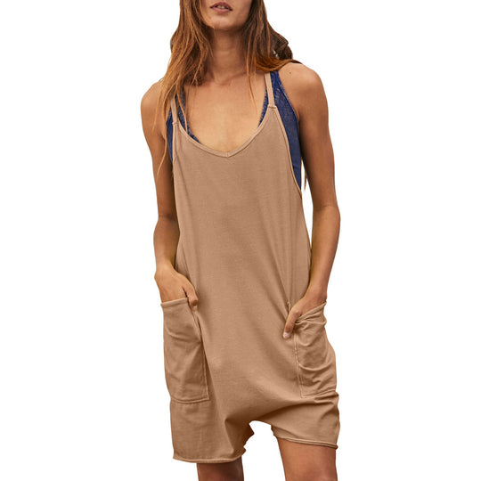 Damen komfortabler Overall mit tiefem Ausschnitt und praktischen Taschen Heidi-Mode