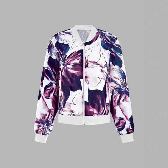 Damen Bomberjacke mit floralem Design und elastischen Bündchen Heidi-Mode