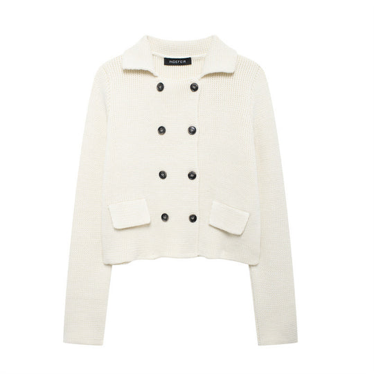 Damen Strickjacke mit doppelter Knopfreihe und praktischen Taschen Heidi-Mode