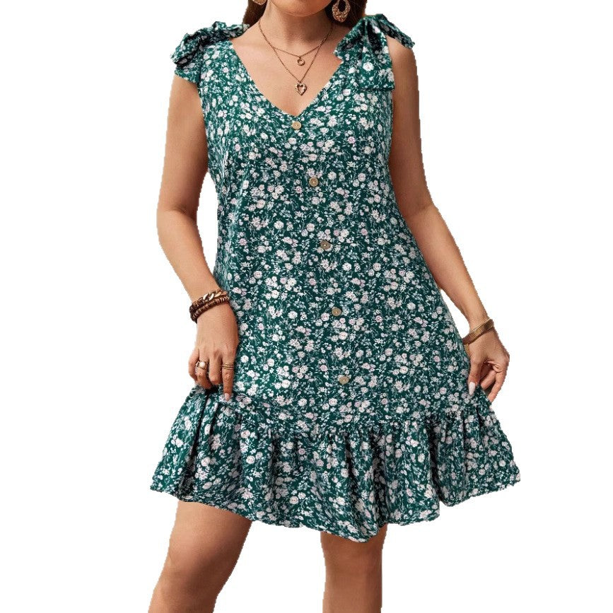 Damen kurzes Sommerkleid mit Rüschendetails und Knopfleiste Heidi-Mode