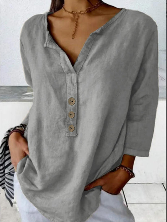 Damen Lässig geschnittenes Blusenshirt mit Knopfleiste Heidi-Mode