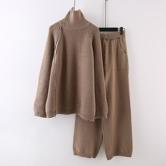 Damen Strickensemble mit Rollkragen und Reißverschluss Heidi-Mode