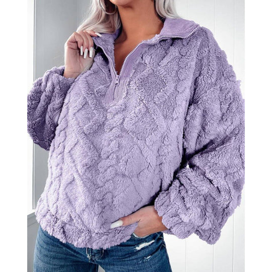 Damen Kuscheliger Fleece-Pullover mit hohem Kragen und Halb-Reißverschluss Heidi-Mode