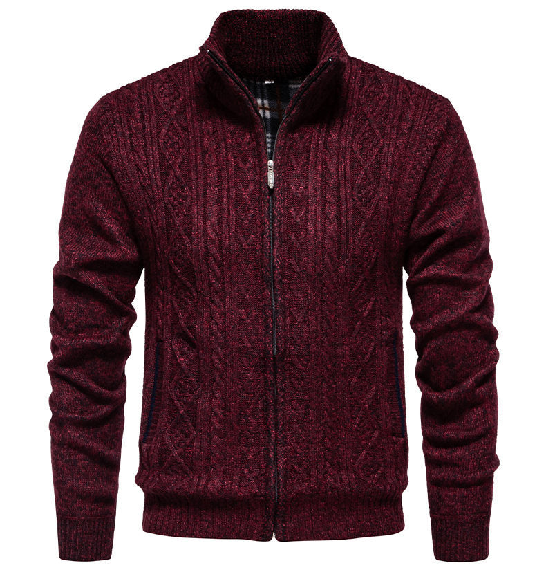 Herren Strickjacke mit hohem Kragen und Reißverschluss Heidi-Mode