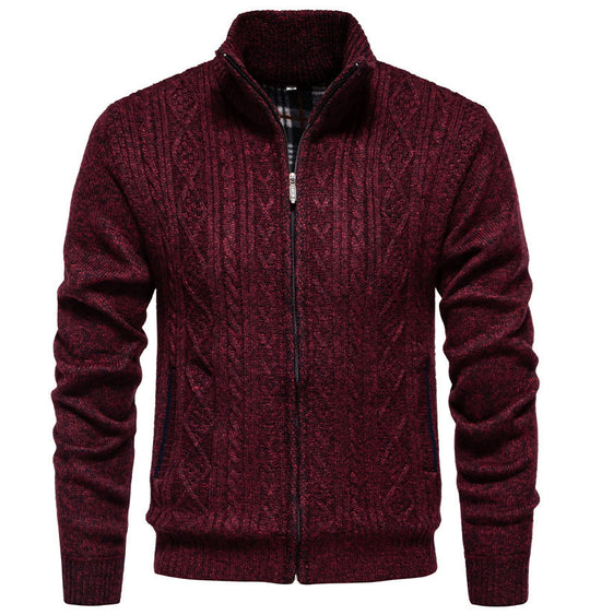Herren Strickjacke mit hohem Kragen und Reißverschluss Heidi-Mode