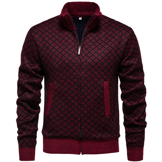 Herren Strickjacke im modernen Rautenmuster mit durchgehendem Reißverschluss Heidi-Mode