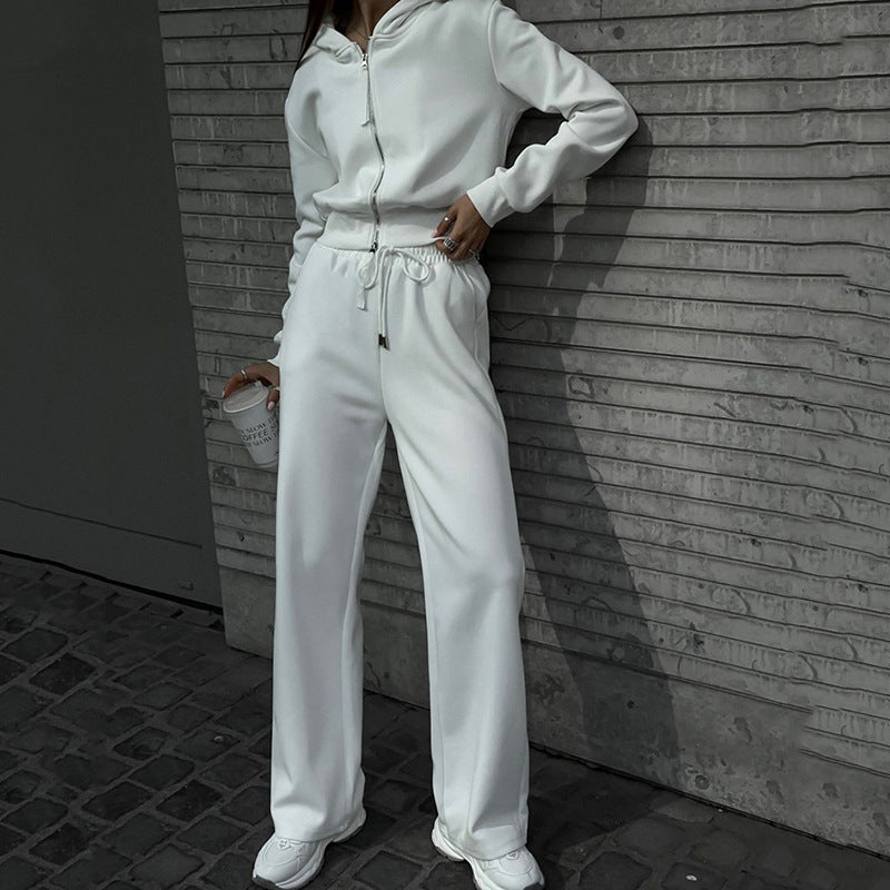 Damen Sportliches Fleece-Loungewear-Set mit Reißverschluss und elastischem Bund Heidi-Mode