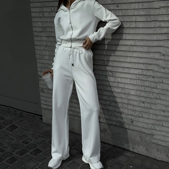 Damen Sportliches Fleece-Loungewear-Set mit Reißverschluss und elastischem Bund Heidi-Mode