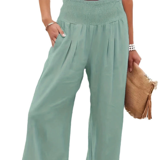 Damen weite Leinenhose mit elastischem Bund Heidi-Mode