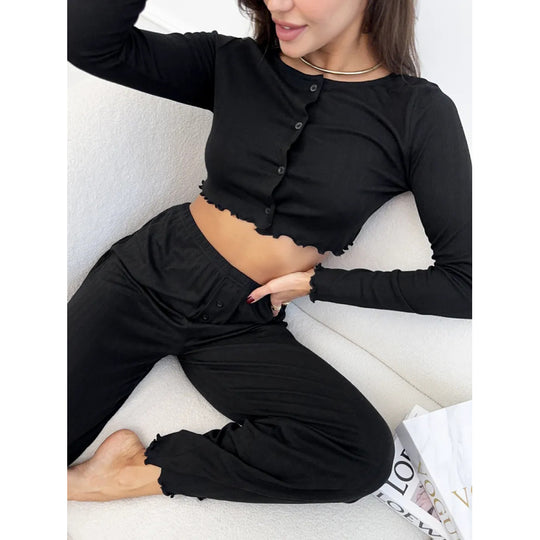 Damen cropped Shirt mit Knopfleiste und wellenförmigem Saum Heidi-Mode
