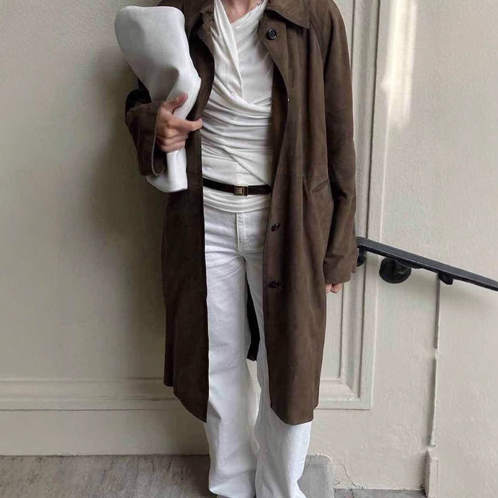 Damen Oversized Trenchcoat im lässigen Stil mit breitem Kragen und praktischen Taschen Heidi-Mode
